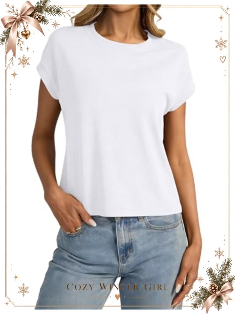 Womens Cap Sleeve Crop Top Crewneck Loose Fit Summer Tee